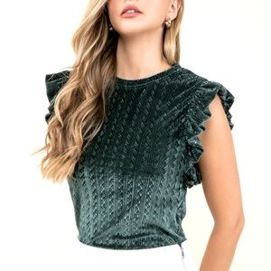 THML Velvet ruffled sleeve top Size M